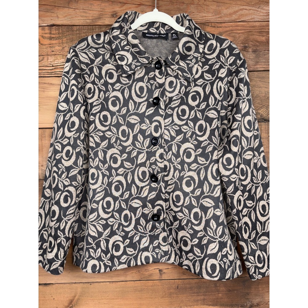 Briggs New York Jacket Womens PL Floral Knit Button Front Collared Stretch